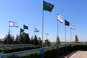 The blue and white Israeli flag with the Star of David. photo