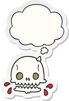 cartoon spooky skull and thought bubble as a printed sticker vector