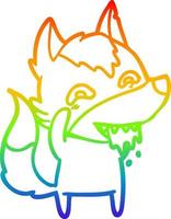 dibujo de línea de gradiente de arco iris lobo hambriento de dibujos animados vector