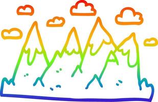 rainbow gradient line drawing cartoon mountain range vector