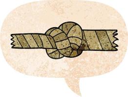 cartoon knotted rope and speech bubble in retro textured style