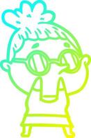 cold gradient line drawing cartoon woman wearing glasses vector