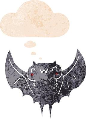 cartoon bat and thought bubble in retro textured style