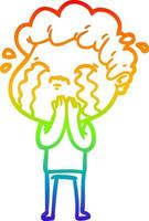 rainbow gradient line drawing cartoon man crying vector