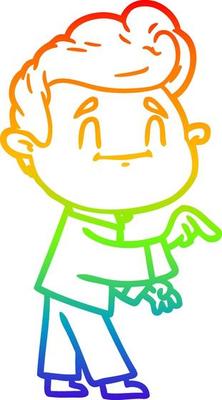rainbow gradient line drawing happy cartoon man making point