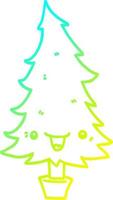 cold gradient line drawing cute cartoon christmas tree vector