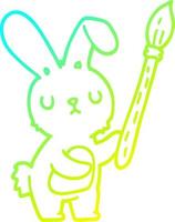 cold gradient line drawing cartoon rabbit with paint brush vector