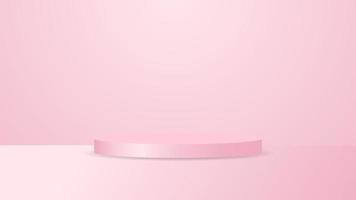 blank pink podium for product display. cosmetic advertising stand on studio lighting background vector