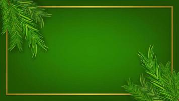 blank green gradient color lighting background with gold frame and pine branches vector