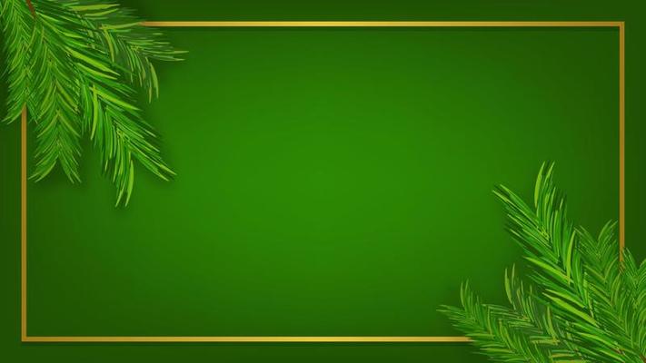 blank green gradient color lighting background with gold frame and pine branches