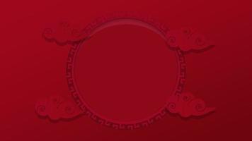 happy Chinese new year. red festive pattern background with circle frame and decorative cloud vector