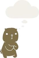 cartoon worried bear and thought bubble in retro style vector