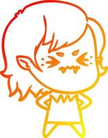 warm gradient line drawing annoyed cartoon vampire girl vector