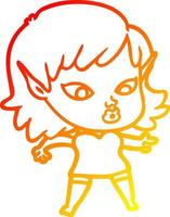 warm gradient line drawing pretty cartoon elf girl vector