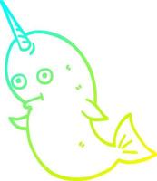 cold gradient line drawing cartoon narwhal vector