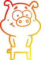 warm gradient line drawing happy cartoon pig vector