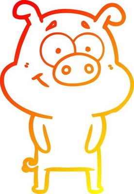 warm gradient line drawing happy cartoon pig