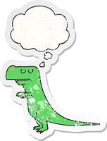cartoon dinosaur and thought bubble as a distressed worn sticker vector