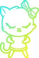 cold gradient line drawing cute cartoon cat with bow vector