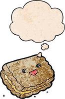 cartoon biscuit and thought bubble in grunge texture pattern style vector