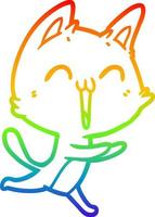 rainbow gradient line drawing happy cartoon cat meowing vector