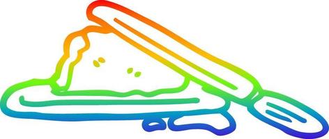 rainbow gradient line drawing cartoon butter and knife vector