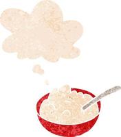 cartoon bowl of porridge and thought bubble in retro textured style vector