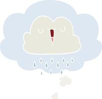 nube de tormenta de dibujos animados y burbuja de pensamiento en estilo retro vector