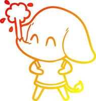 warm gradient line drawing cute cartoon elephant spouting water vector