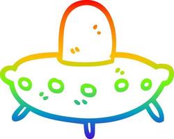 rainbow gradient line drawing cartoon alien spaceship vector