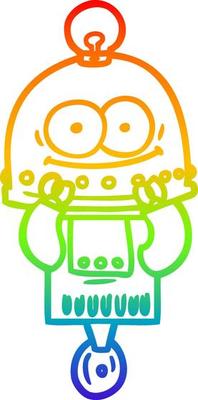 rainbow gradient line drawing happy carton robot with light bulb