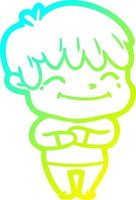 cold gradient line drawing happy cartoon boy vector