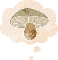 cartoon mushroom and thought bubble in retro textured style vector