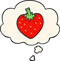 cartoon strawberry and thought bubble in comic book style vector