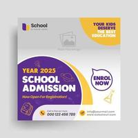 School education admission web banner or back to school social media post template vector