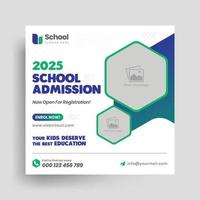 banner web de admisión a la educación escolar o plantilla de publicación de redes sociales de regreso a la escuela vector
