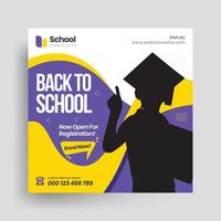 banner web de admisión a la educación escolar o plantilla de publicación de redes sociales de regreso a la escuela vector