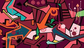 Bright tones, geometric graffiti. Background motifs and used as fabric and apparel patterns.