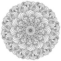 Outline mandala with many curls and twists, symmetrical coloring page with ornate zen motifs vector