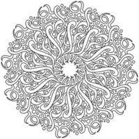 mandala de contorno con rizos enredados y círculos de diferentes tamaños, bucles ornamentados en zen página para colorear vector