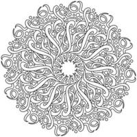 Contour mandala with tangled curls and circles of different sizes, ornate loops in zen coloring page vector