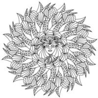 Mardi Gras mandala, a face in a carnival mask in the center of a round mask with ornate patterns vector