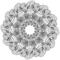 Contour mandala with Easter eggs and curls, coloring page on a festive theme vector