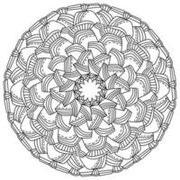 Meditative mandala with striped petals and strokes, zen coloring page in the form of a round frame with patterns vector