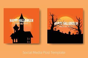 plantilla de paquete de feliz halloween con castillo y cementerio vector