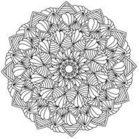 Ornate zen mandala with many curls and a petal, meditative coloring page for design and creativity vector