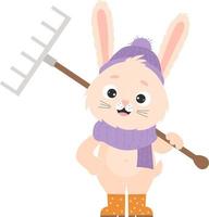 Rabbit in rubber boots with rake vector