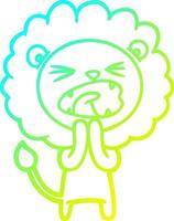 cold gradient line drawing cartoon lion praying vector
