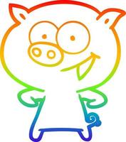 rainbow gradient line drawing cheerful pig cartoon vector