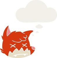 cartoon dead fox face and thought bubble in retro style vector